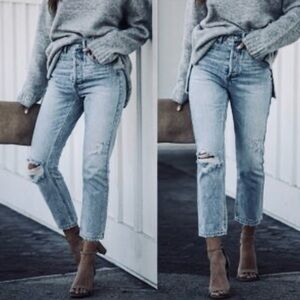 NWT Twelve by OnTwelfth Button Fly High Waisted Jeans in Distressed Wash 25